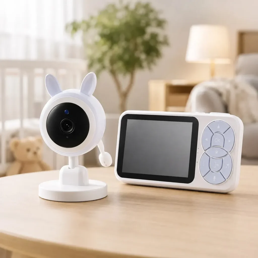 Monitor de babá eletrônica com tela colorida de 3.5 polegadas e câmera infravermelha de visão noturna.