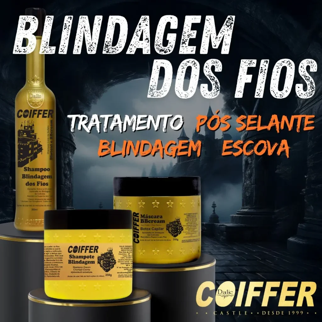 Texto Alternativo: Kit de reconstrução e blindagem capilar profissional com colágeno e caviar para restauração de fios danificados por química.