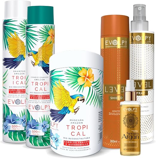 Texto Alternativo: Kit de tratamento capilar Eico com shampoo, condicionador e máscara de nutrição profunda para cabelos ressecados.
