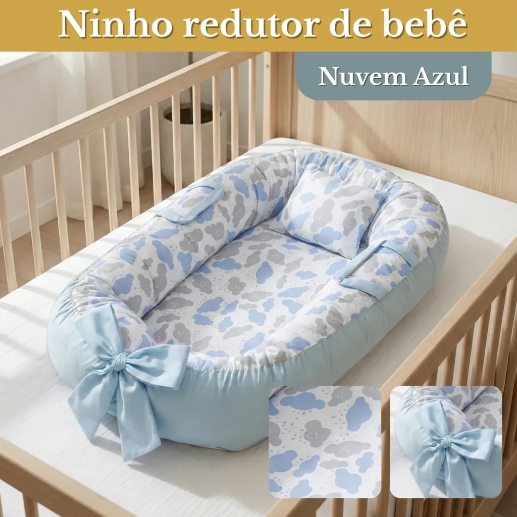 Ninho redutor de berço acolchoado e macio em tom neutro para recém-nascido dormir com conforto e segurança.