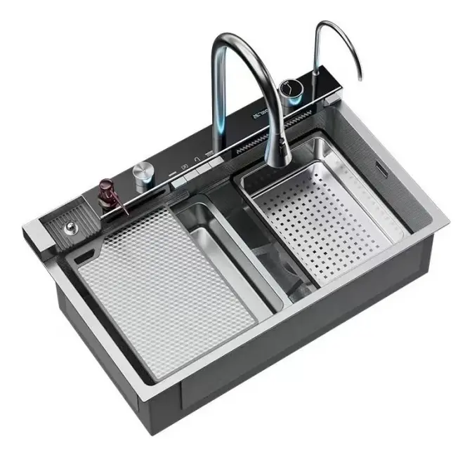 Cuba gourmet inteligente em aço inox multifuncional com torneira cascata e lavador de copos